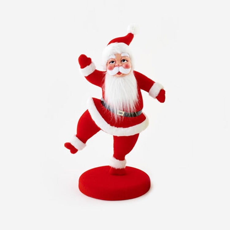 Flocked Dancing Santa On Base, Red Only, PVC, 24