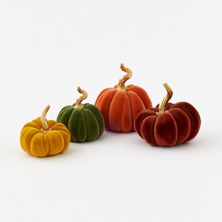 Flocked Pumpkin w/Gold Stem, 4 Asst, Resin, 4 Flocked Pumpkin w/Gold Stem, 4 Asst, Resin, 4