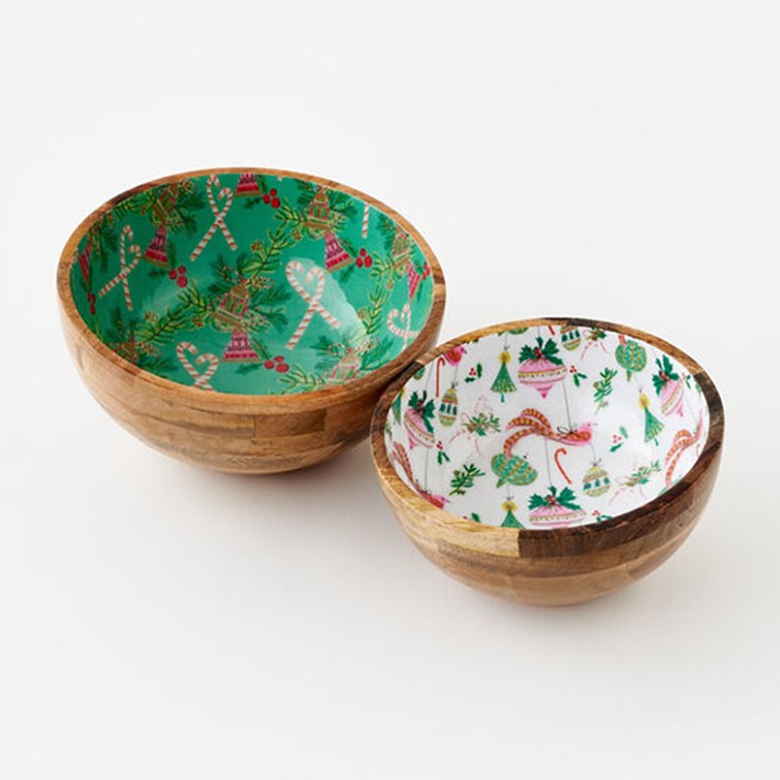 Vintage Christmas Bowl, St/2, Mango Wood, 5