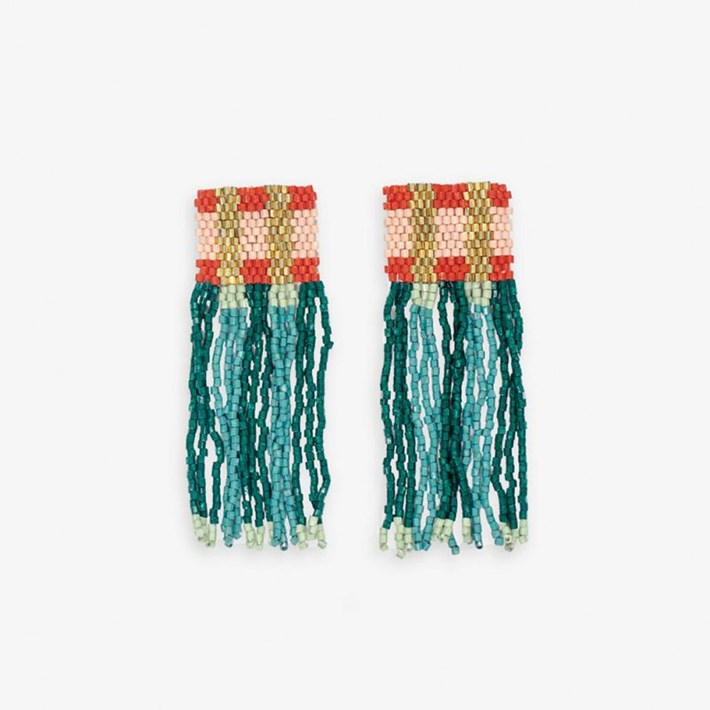 Ava crossing colorblock beaded fringe earrings modern preppy | Simblist ...